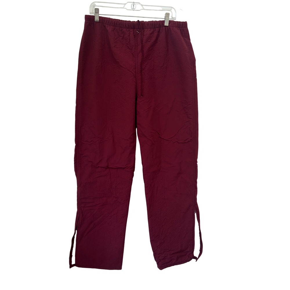 Windless Retro Track Pants Vintage‎ 80s Burgundy Nylon Fleece Lined USA Made XL